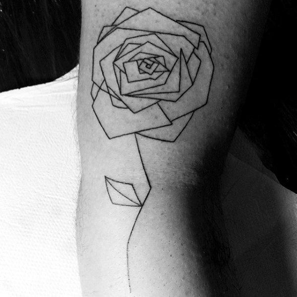 Black Ink Outline Geometric Rose Mens Tattoos