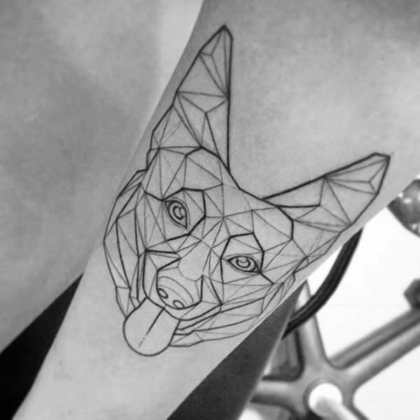 Black Ink Outline German Shepherd Geometric Mens Tattoos On Arm