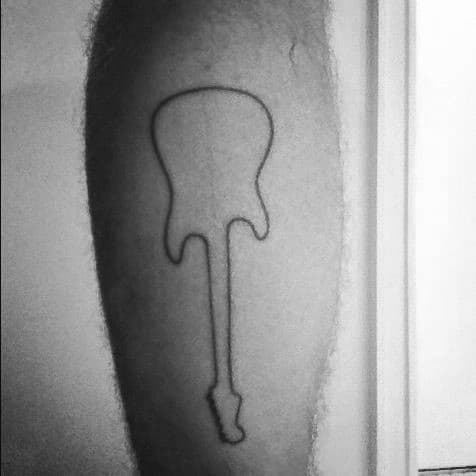 Black Ink Outline Guitar Guys Simple Music Leg Tattoo
