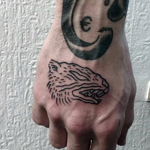 Black Ink Outline Guys Old School Rat Hand Tattoos