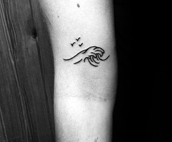 Black Ink Outline Guys Small Ocean Tattoo Inspiration