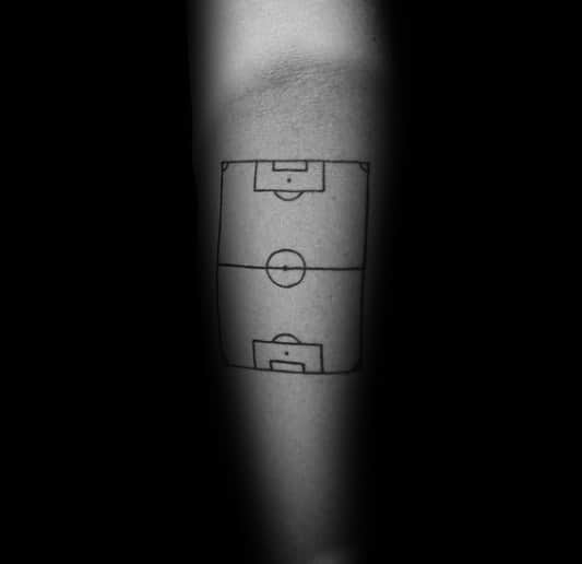 Black Ink Outline Guys Soccer Field Diagram Tattoo On Inner Forearms