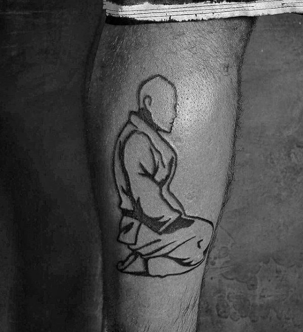 Black Ink Outline Jiu Jitsu Mens Leg Calf Tattoo Ideas
