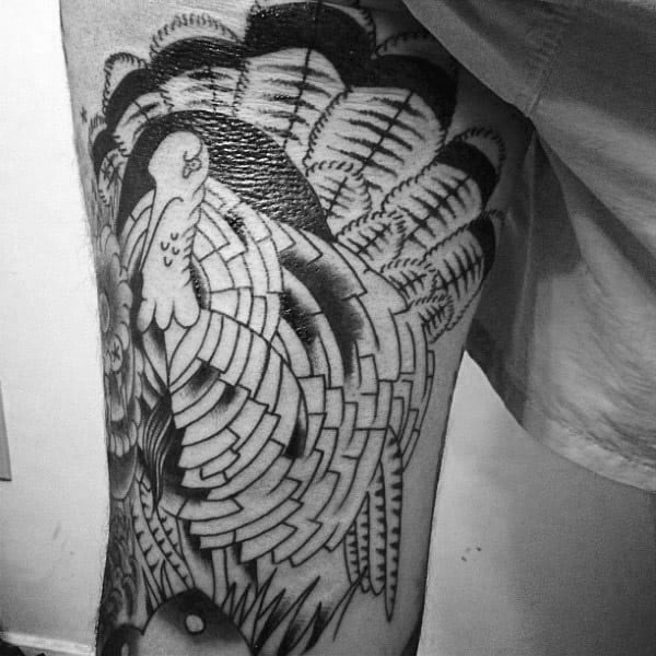 Black Ink Outline Male Turkey Thigh Tattoos