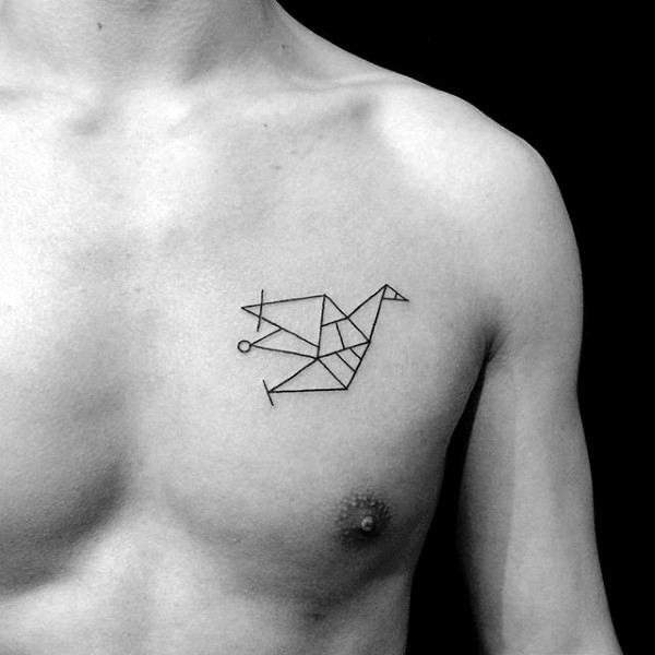 Black Ink Outline Minimalist Origami Guys Bird Tattoos