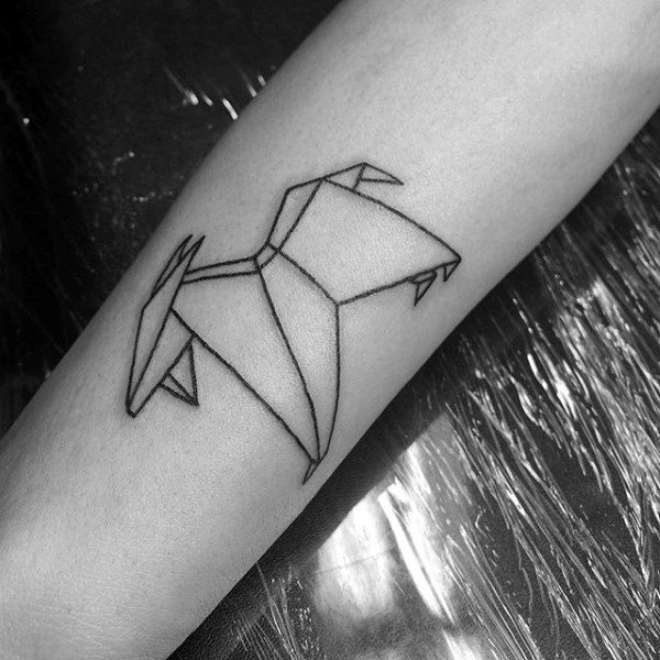 Black Ink Outline Minmalist Mens Goat Tattoo On Forearm