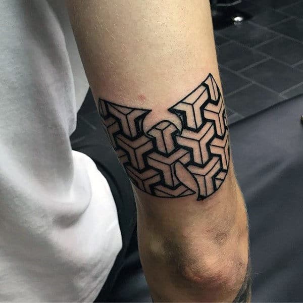 Black Ink Outline Pattern Wu Tang Smybol Mens Tricep Tattoos