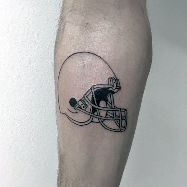 Black Ink Outline Simple Guys Football Inner Forearm Tattoos