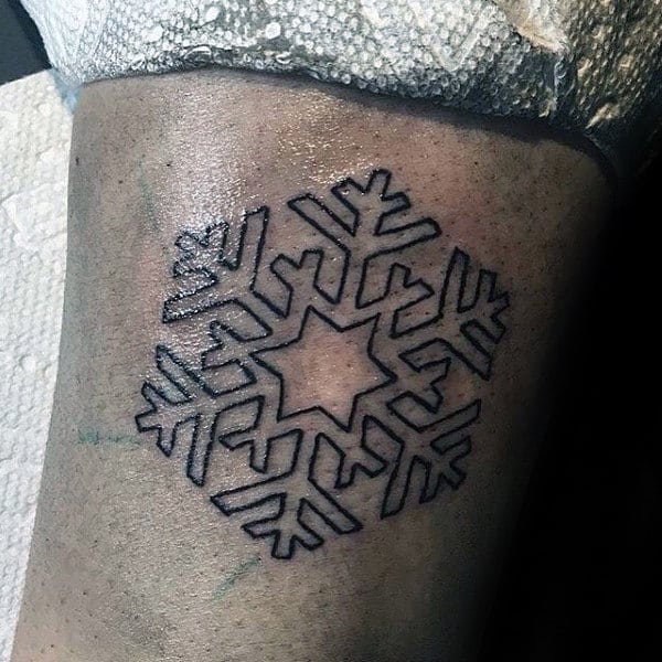 Black Ink Outline Small Simple Guys Snowflake Tattoos