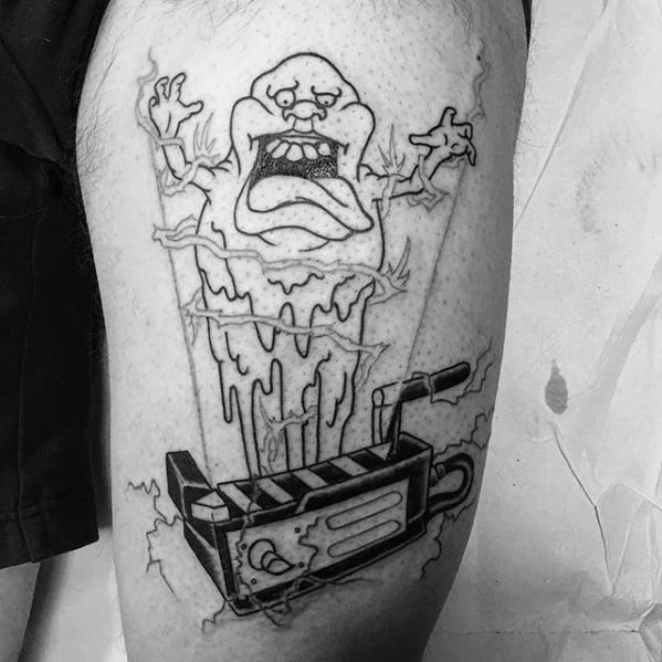 Black Ink Outline Thigh Guys Tattoo Ideas Ghostbusters Designs