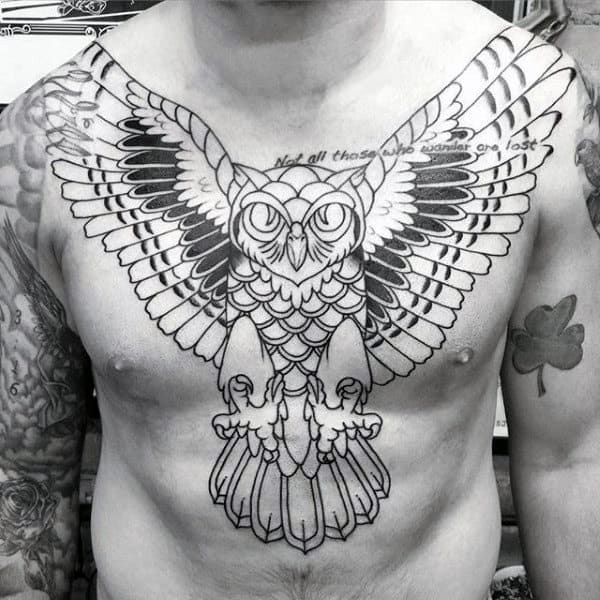 Black Ink Outline Traditional Male Chest Tattoo