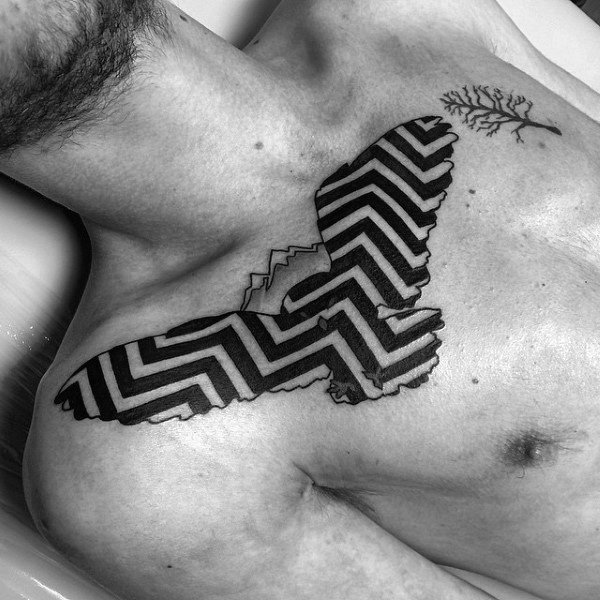 Black Ink Pattern Twin Peaks Mens Chest Tattoo Designs