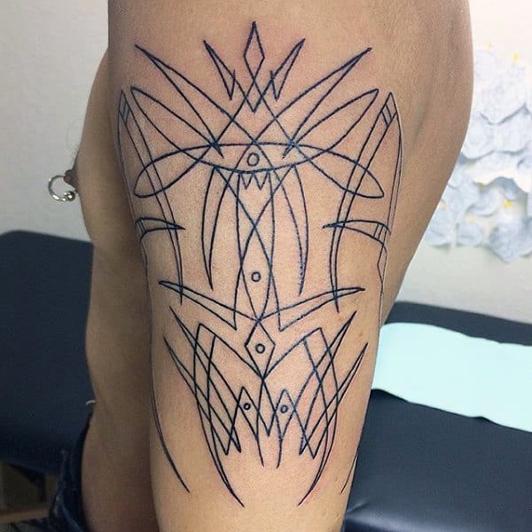 Black Ink Pinstripe Mens Arm Tattoos