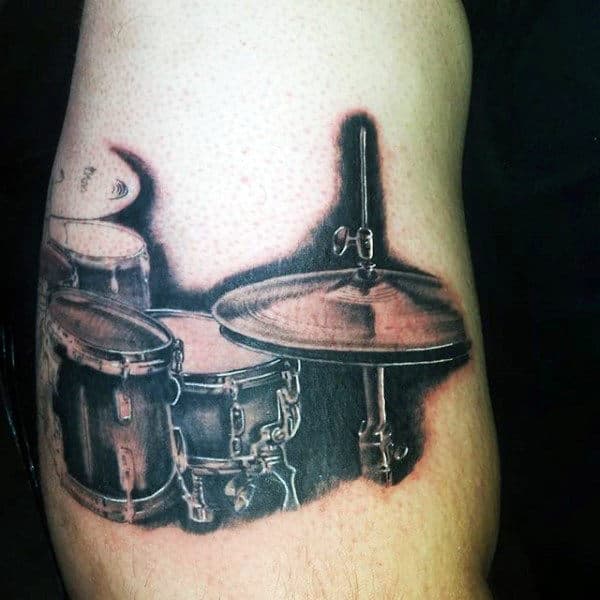Black Ink Shaded Drum Set Male Tatoto Ideas On Arm