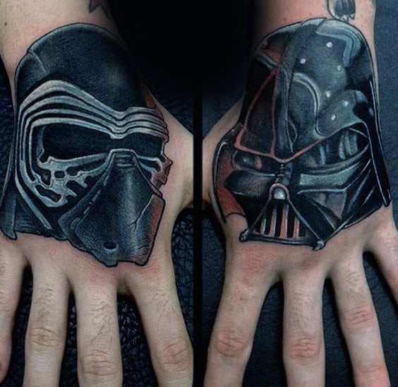 Black Ink Shaded Insane Star Wars Tattoos For Men On Hands
