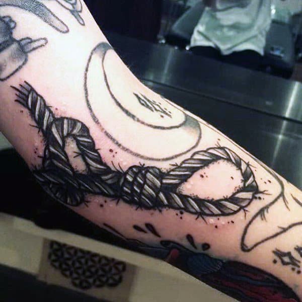 Black Ink Shaded Male Noose Old School Arm Tattoos