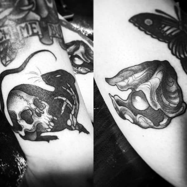 Black Ink Shadow Of Rat With Skull Mens Small Lower Leg Tattoos