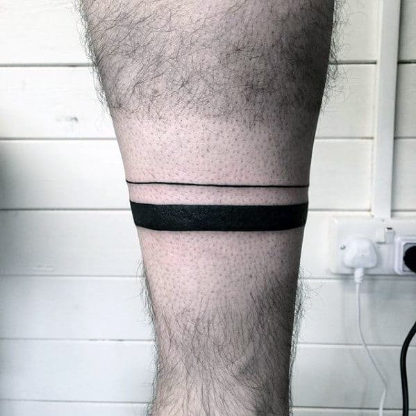 Black Ink Simple Band Mens Leg Tattoo Designs