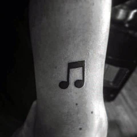 Black Ink Solid Simple Music Note Male Arm Tattoo Designs