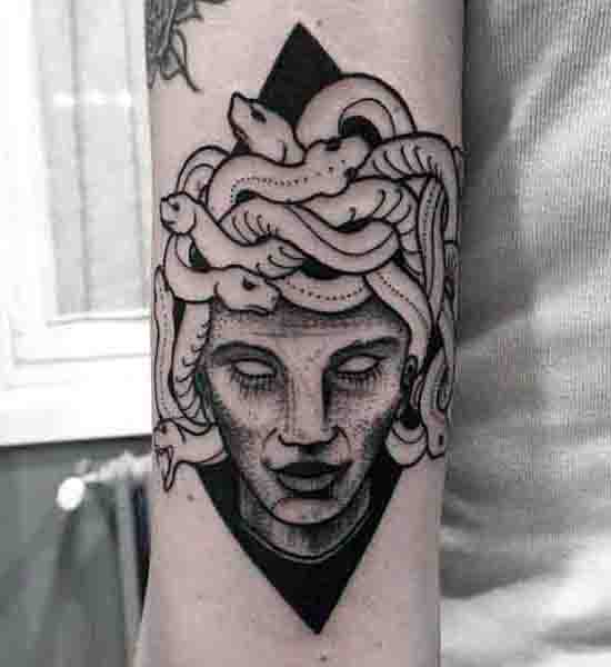 Black Ink Tattoo Outline Of Medusa For Men