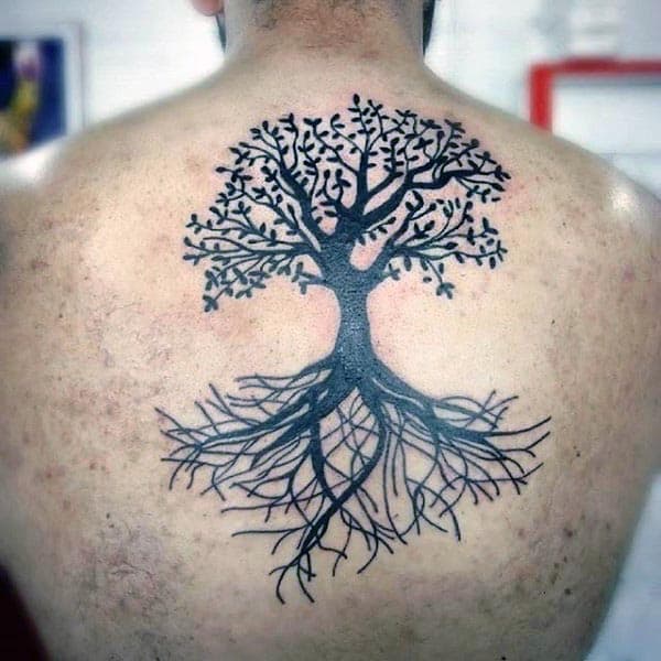 Black Ink Tree Of Life Mens Upper Chest Tattoos