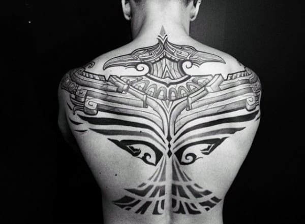 Black Ink Tribal Back Tattoos For Guys