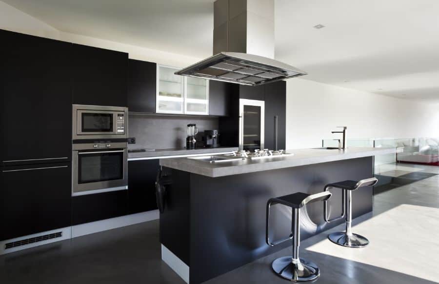 black open plan cabinet kitchen