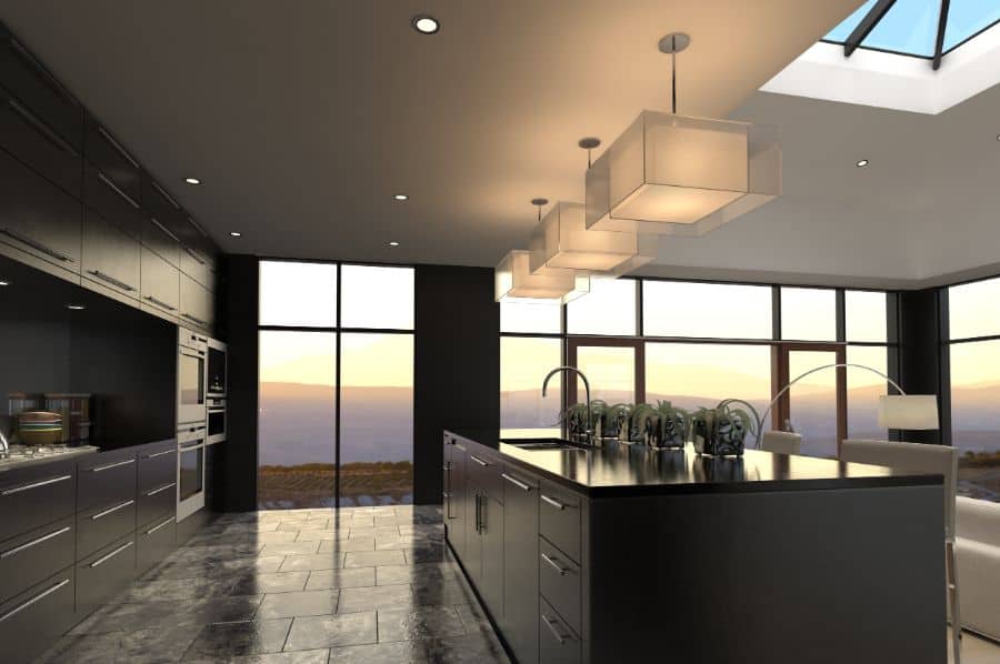 black cabinet kitchen with tile floors