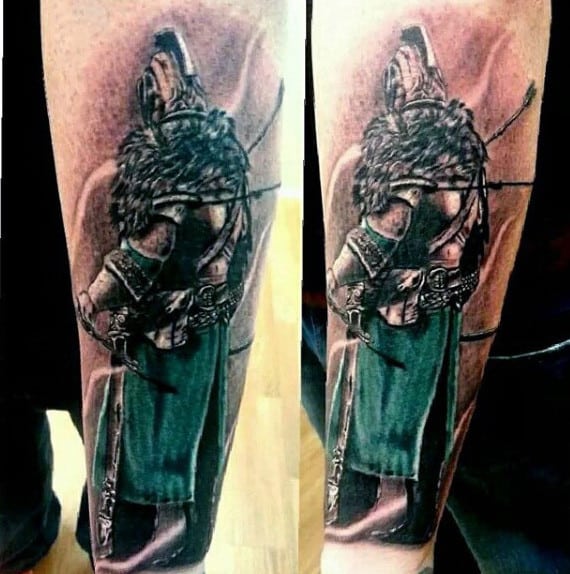 Black Knight Tattoo For Men With Green Kilt