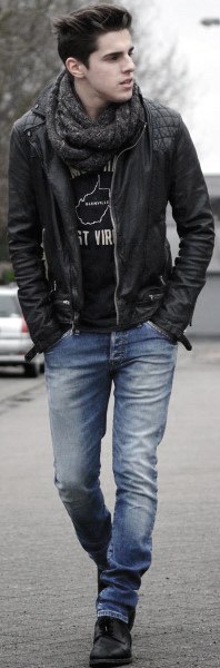 Black Leather Jacket With Jeans Cool Mens Fall Outfits Style Inspiration