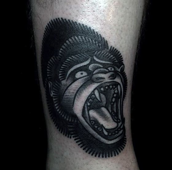 Black Old School Gorilla Male Tattoo Idea Inspiration