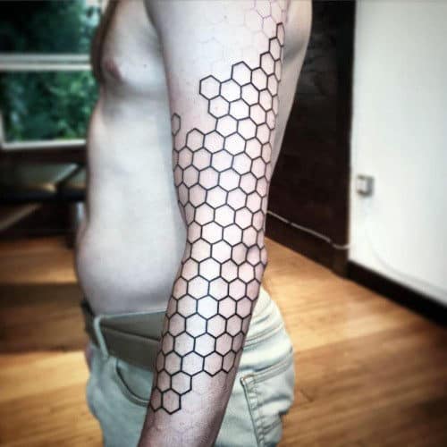 Black Outline Of Honeycomb Tattoo Guys Forearm