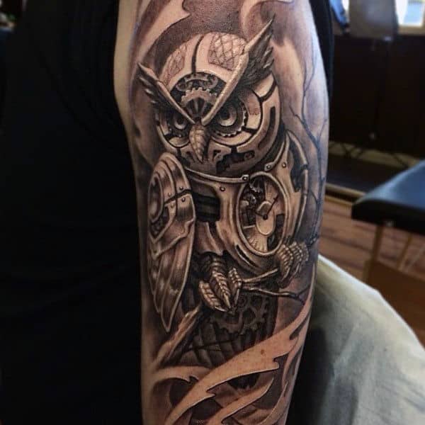 Black Owl Tattoo For Guys Half Sleeve