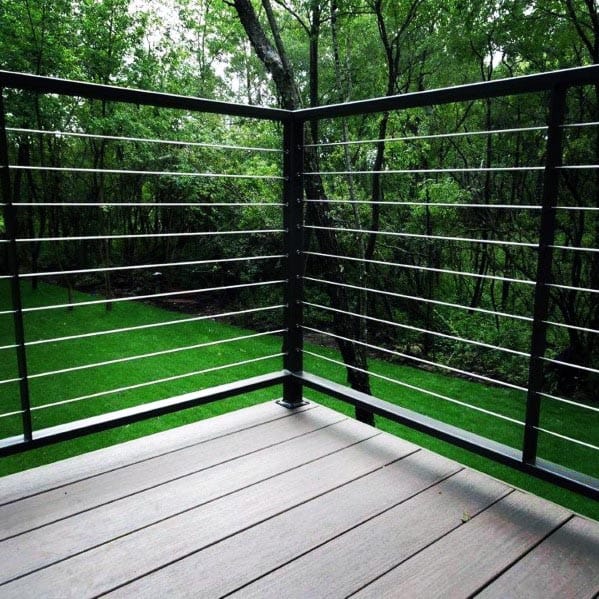 black painted metal with stainless steel wire backyard deck railing