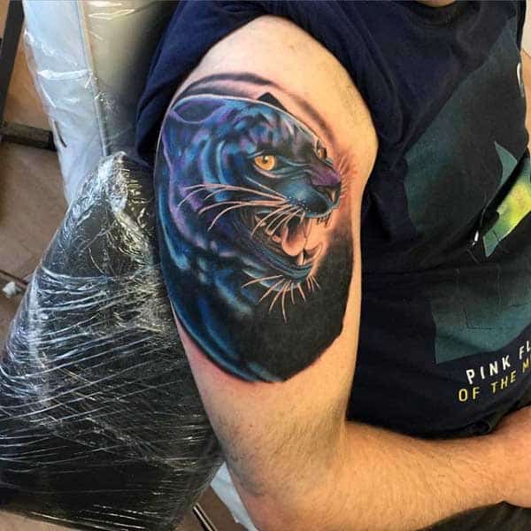 Black Panther Mens Tattoo On Upper Arm
