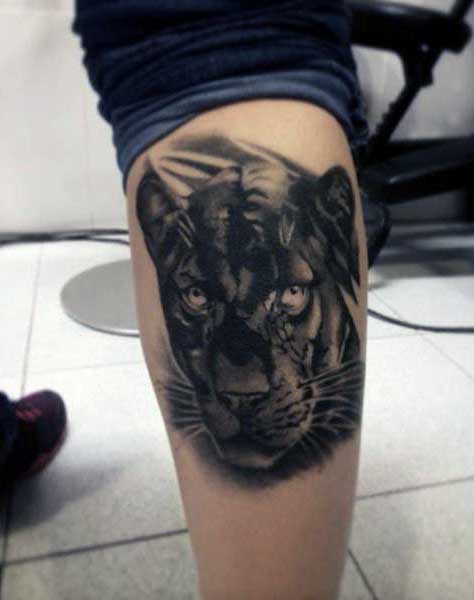 Black Panthers Tattoo For Guys On Back Of Leg Calf