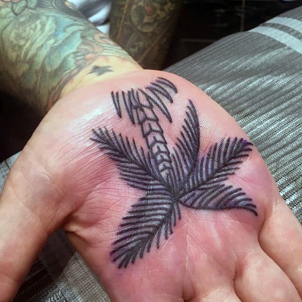 Black Pencil Art Palm Tree Tattoo On Palms For Male