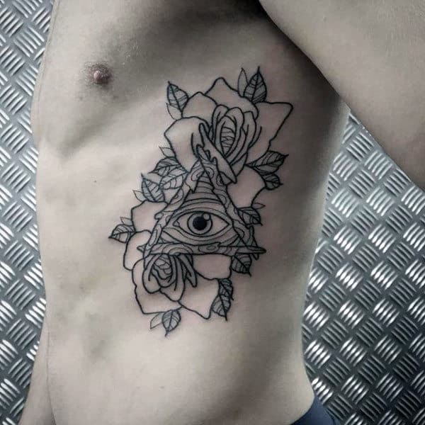 Black Pencil Outline Illuminati Tattoo Male Ribs