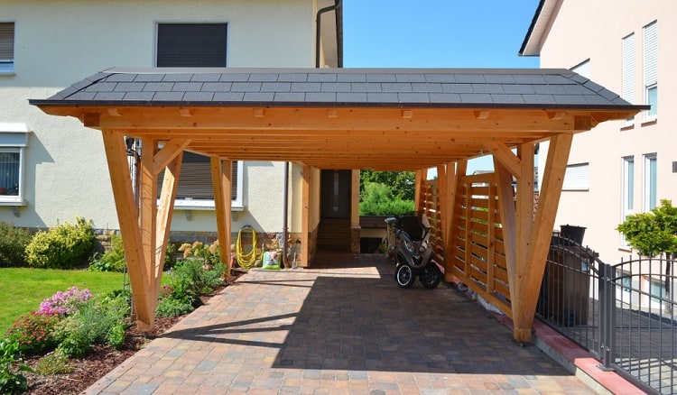 black tile roof wooden carport