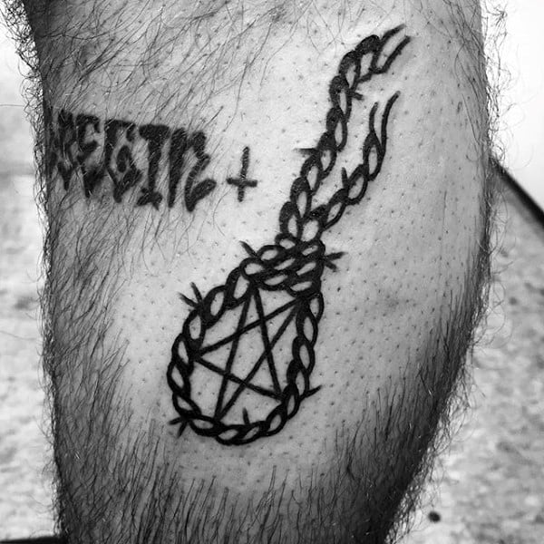 Black Rope Outline Tattoo Male Legs Designs