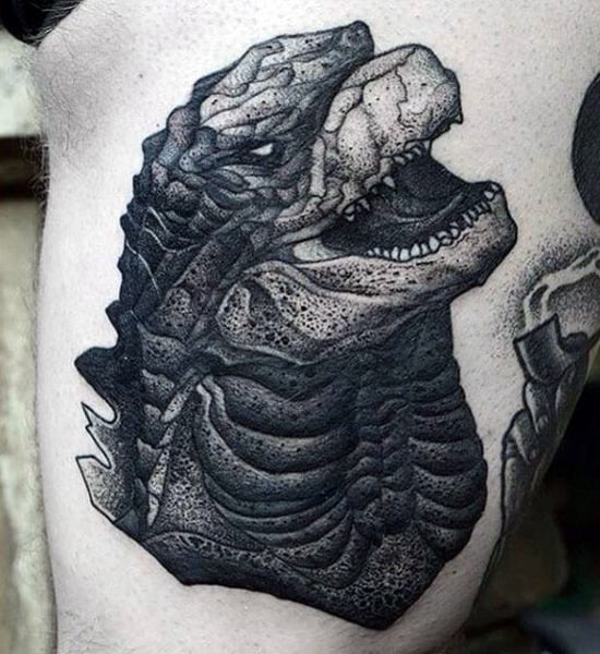 Black Shaded Godzilla Head Stone Geometric On Man