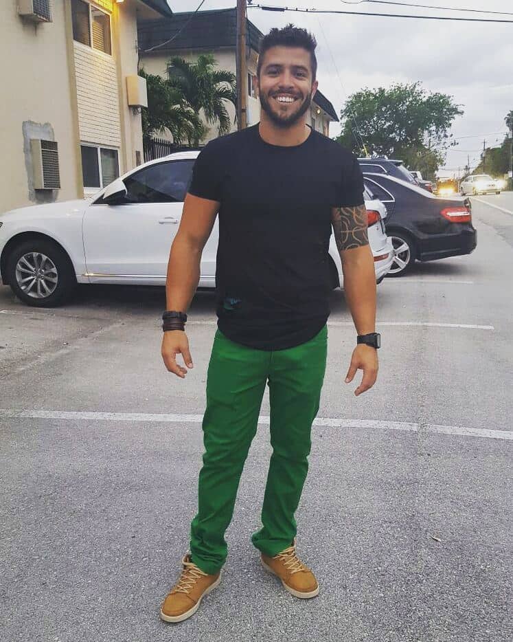 Black Shirt Green Pants Outfit