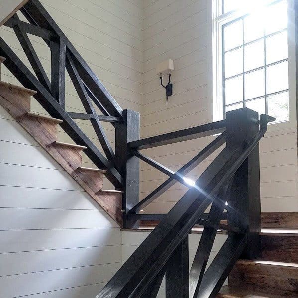 black stained wood stair railing ideas