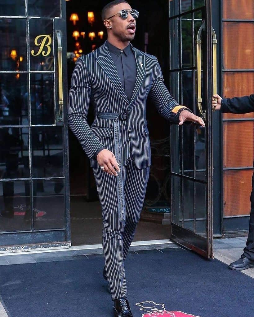 Black Stripe Suit And Pants Mens Outfit