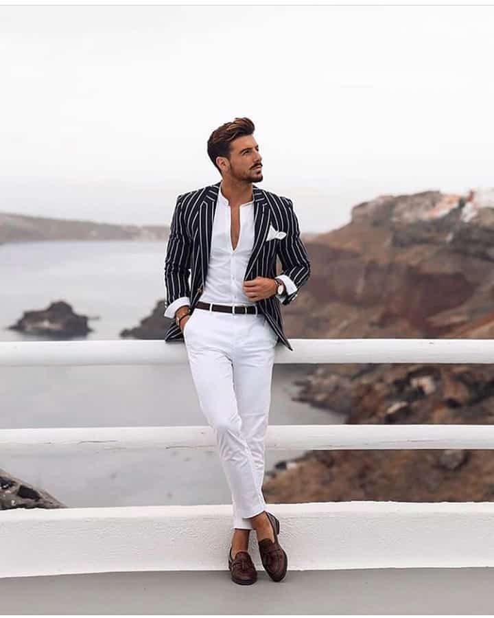 Black Stripe Suit Men Style