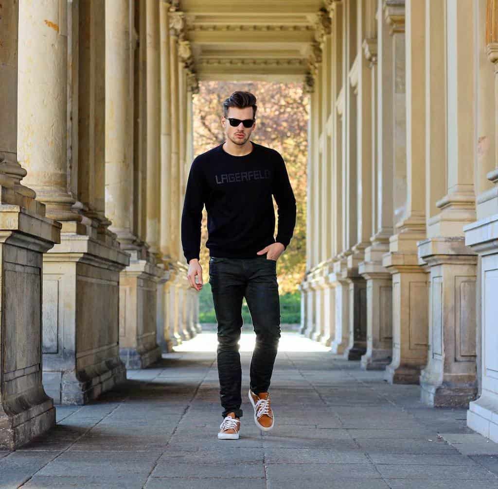 Black Sweater Green Pants Outfit