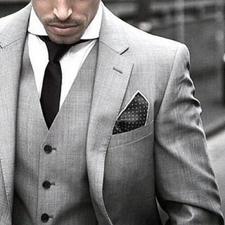 Black Tie And Pocket Square Guy With Cool Grey Suit Clothing Style