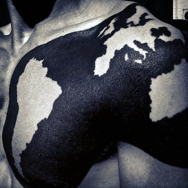 Black Work Mens Abstract World Map Tattoo With Africa