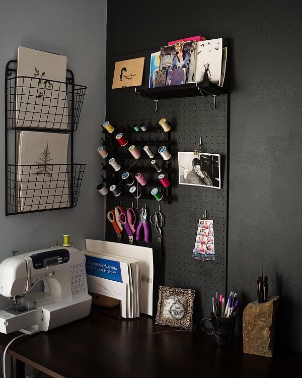 black workspace pegboard ideas