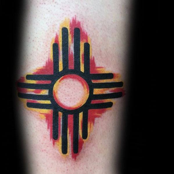 Black Yellow And Red Ink Watercolor Forearm Mens Tattoo Zia Design